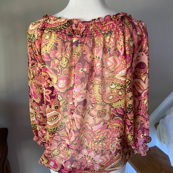 Loft Paisley Pink Sheer Off Shoulder Top - Picture 6 of 6
